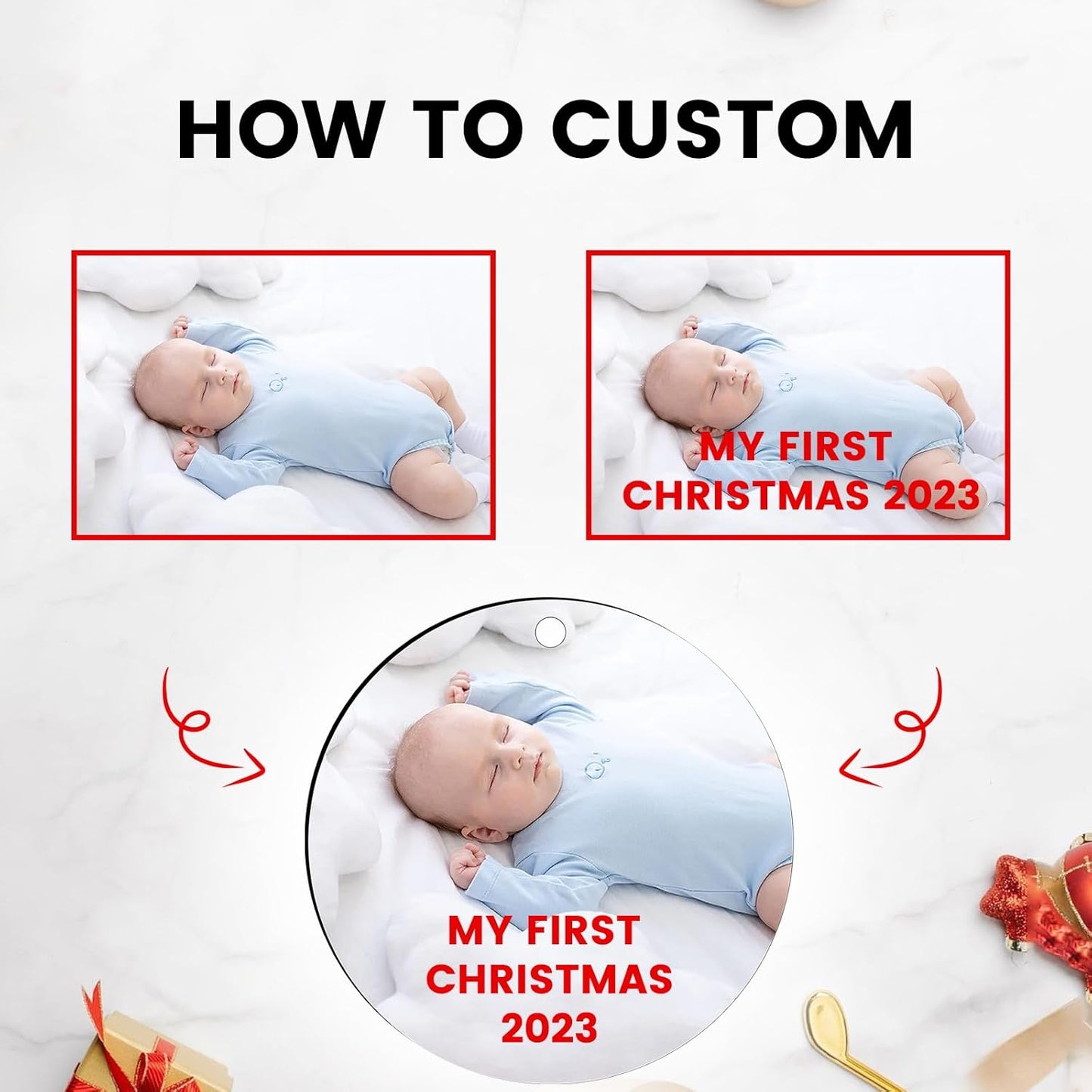 Personalized Christmas Ornaments 2025 Add Photo Text Custom Wood Xmas Tree Hanging Ornament Decoration Gift for Couples Family Birthday Wedding Engagement