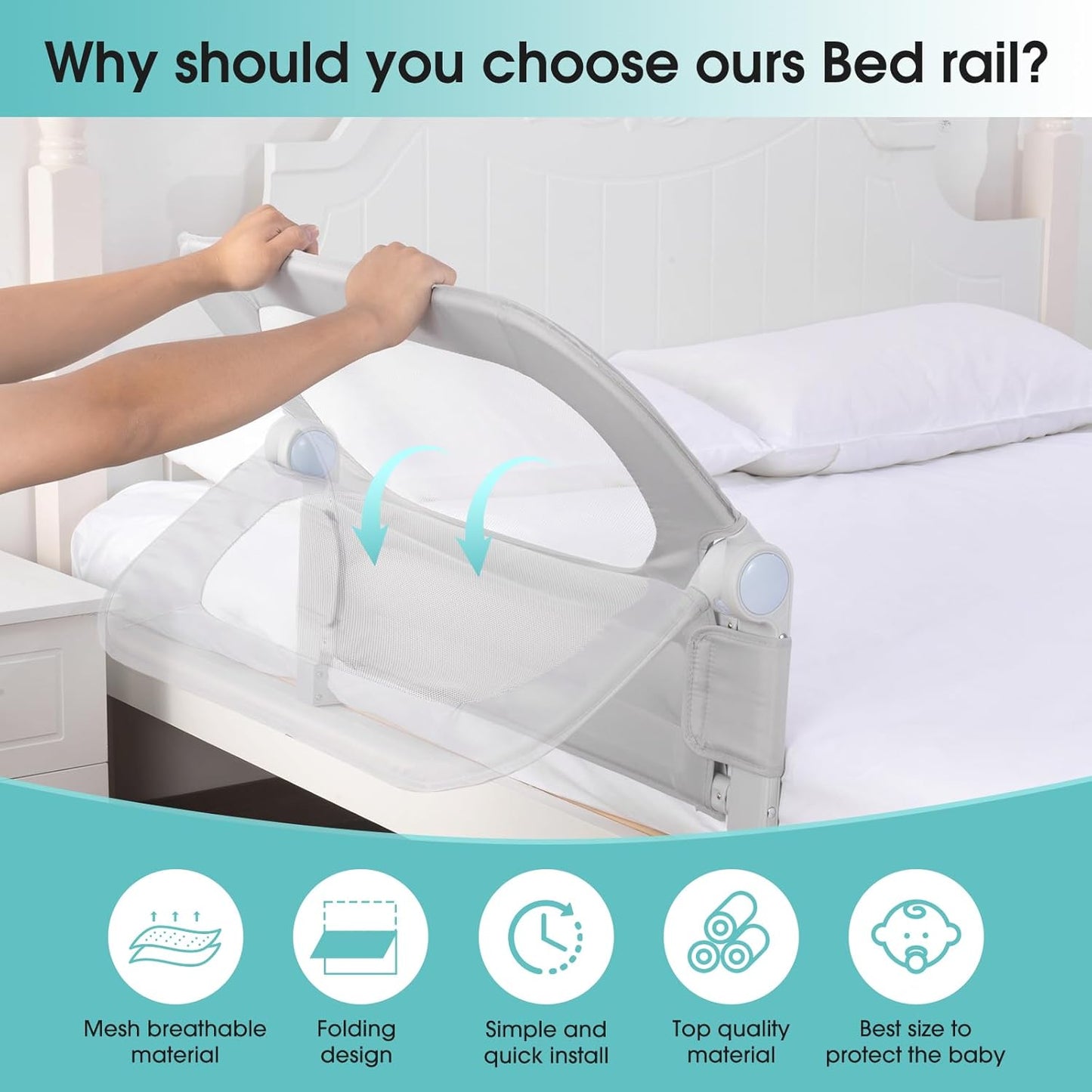 Baby Bed Rail Guard for Toddlers - 58.7" Toddler Bed Rails for Twin, Full, Queen, King Bunk Size Bed Swing Down Bedrail Extral Tall Child Safety Side Railing Guards for Kids