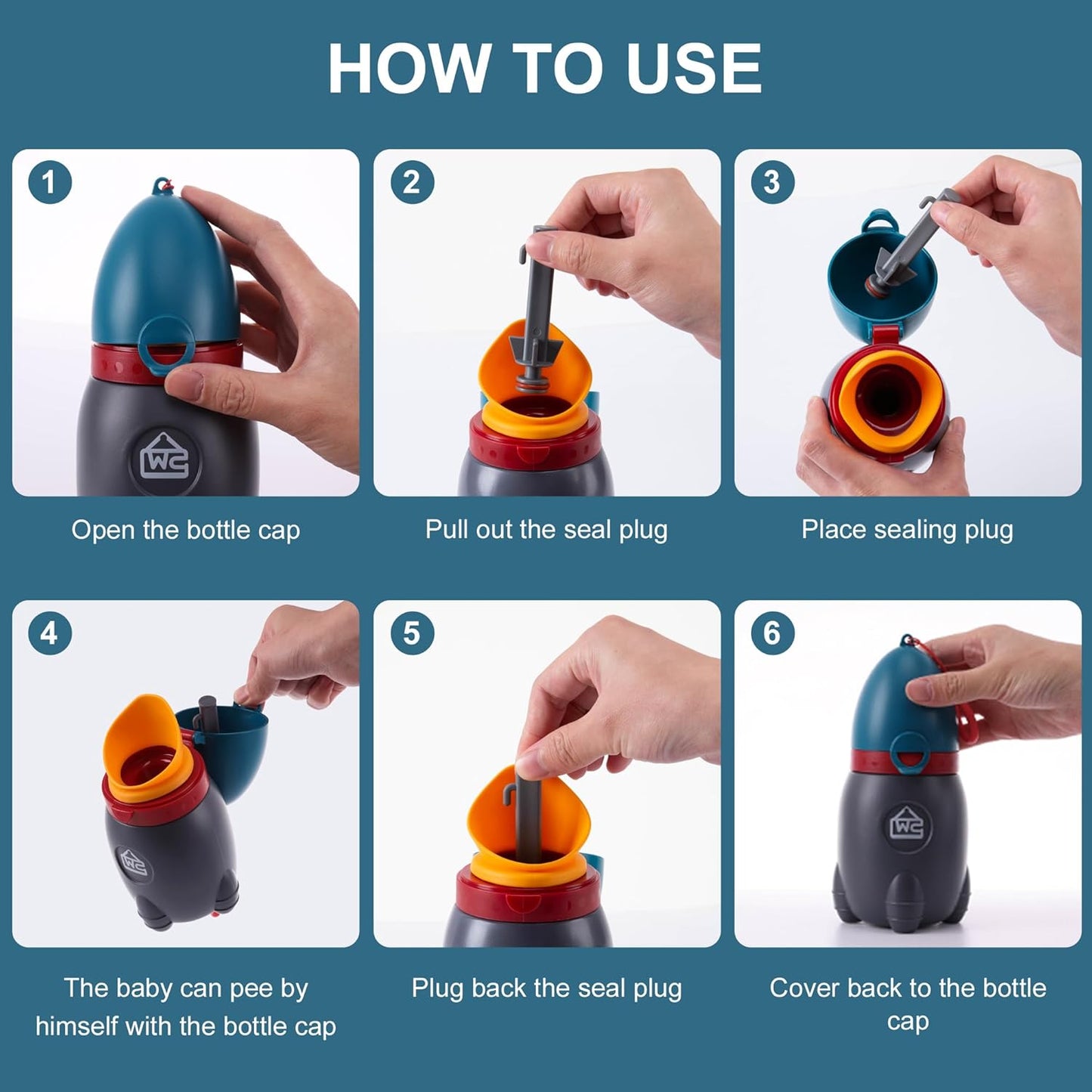 Travel Urinal for Kids,Rocket Toys Portable Emergency Urinal for Toddler,Light and Easy to Carry,Suitable for Car,Travel,Camping and Children's Urinal Potty Training(Deep Blue)