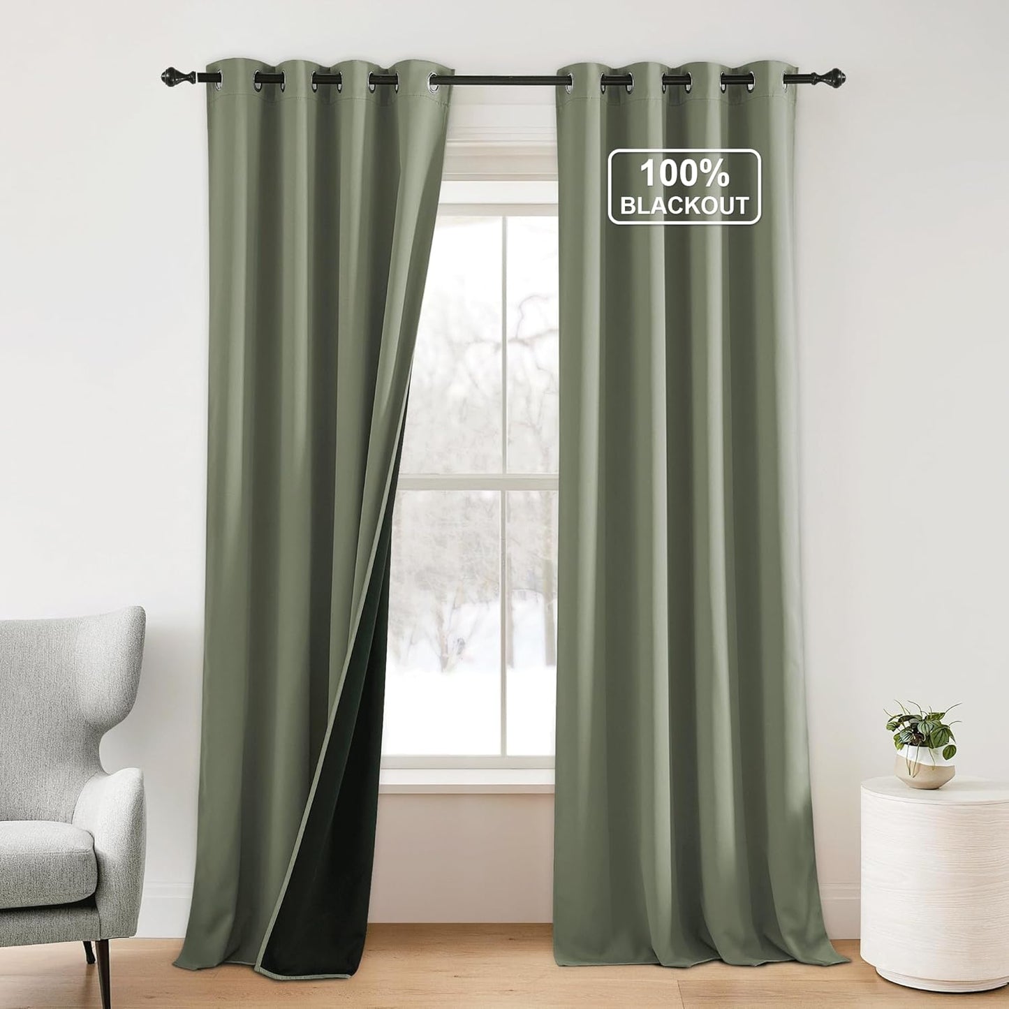 NICETOWN Room Darkening Plylux Curtains 95" Long for Farmhouse Home Decor, Thermal Insulated Window Treatment Privacy Drapes for Bedroom Guest Living Room(52" Wide, Set of 2, Dark Mallard)