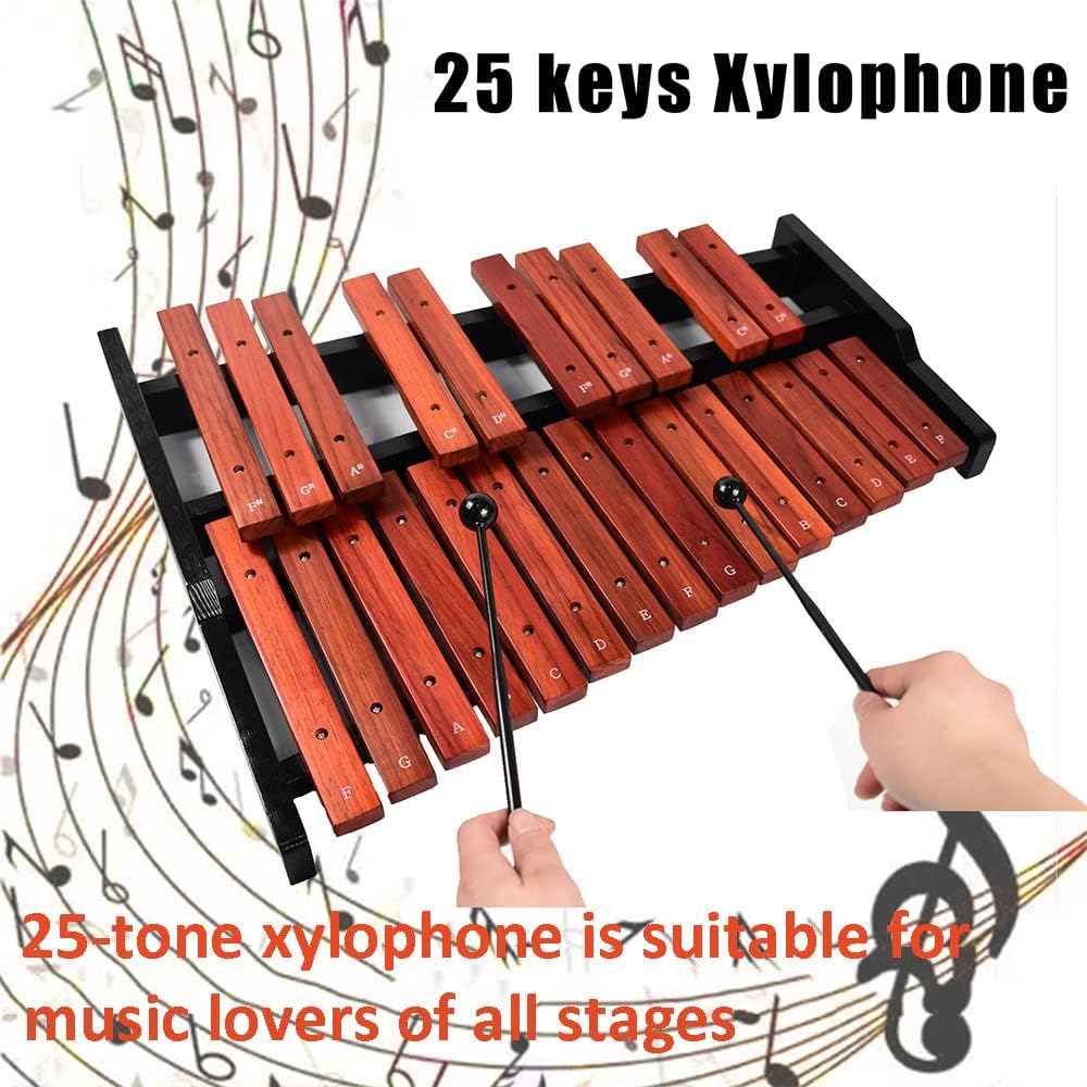 ENNBOM 25 Key Wooden Glockenspiel Portable Xylophone Professional Percussion Instrument with Mallets and Carrying Bag
