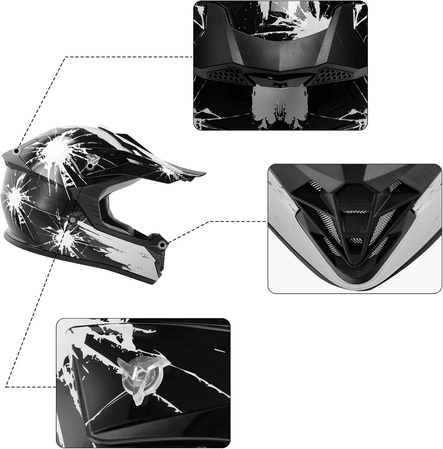 TCMT Dot Youth & Kids Motorcycle Off-Road Helmet Full Face Motocross Street Dirt Bike Mountain Bike BMX MX ATV Helmet+Goggles+Gloves New