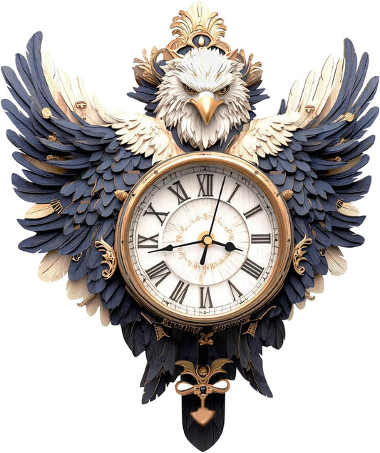 3D Puzzles for Adults Clock-Eagle Design Model Kit-Mechanical DIY Pendulum Clock with Roman Numerals-Desk Home Office Decor Personalized Gift for DIY Lovers