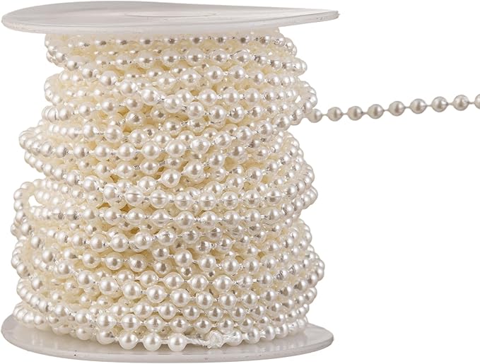 3mm Millet Beads Crafts Faux Pearl Beads Garland Pearl Bead Roll Strand of Pearls to Decorate Floral Centerpieces Wedding Party Favor Christmas Tree(33 Feet Ivory)