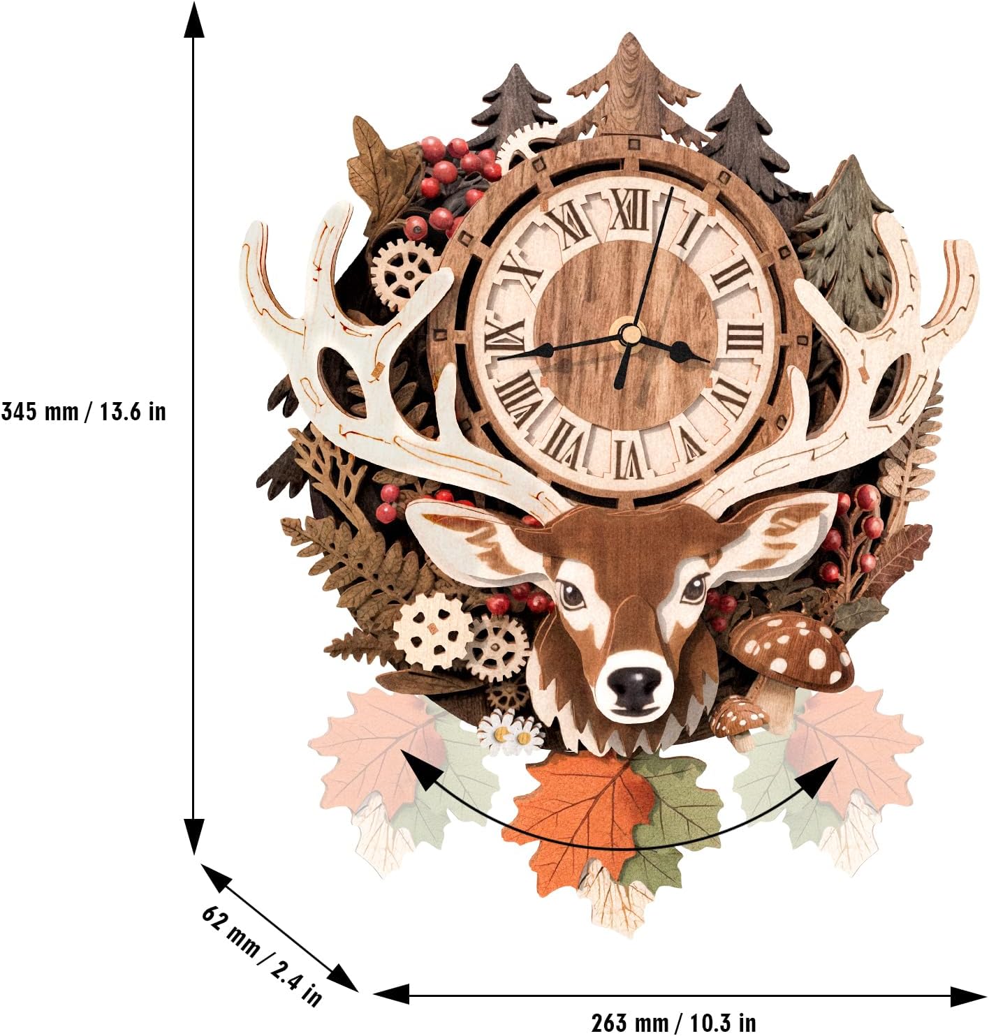3D Puzzles for Adults Clock-Reindeer Design Model Kit-Mechanical DIY Pendulum Clock with Roman Numerals-Desk Home Office Decor Personalized Gift for DIY Lovers