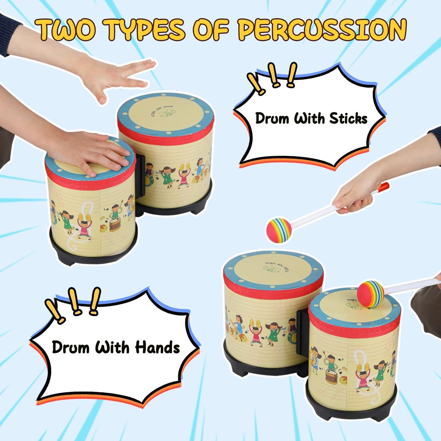 Bongo Drums for Kids 5"-6" Toddler Baby Toy Drum with 2 Colorful Drumsticks Rhythm Percussion Musical Instruments for Children, Boys, Girls,Birthday Gift
