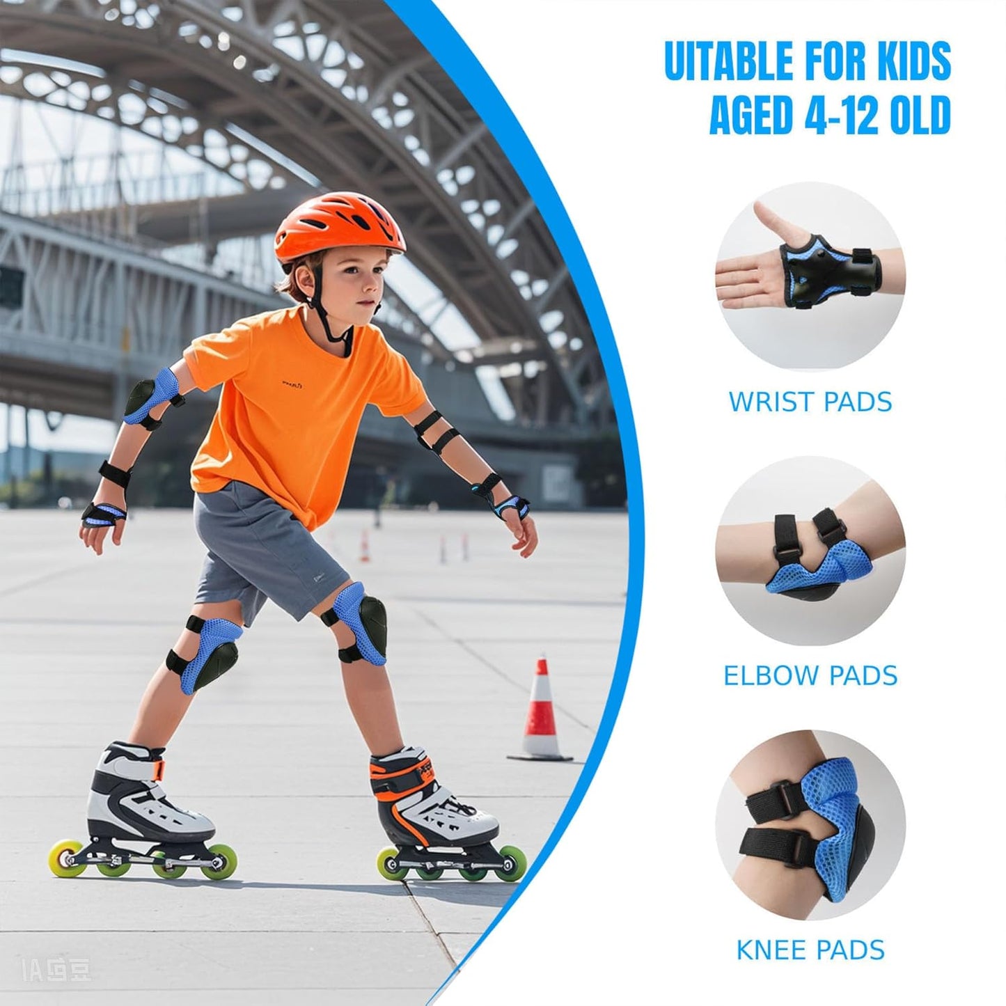 Knee Pads Elbow Pads Wrist Guards Set for Kids,Upgraded Protective Gear for Toddle 4-12 Boys or Girls Children Roller Skating Scooter Skateboarding Bike Roller Blade