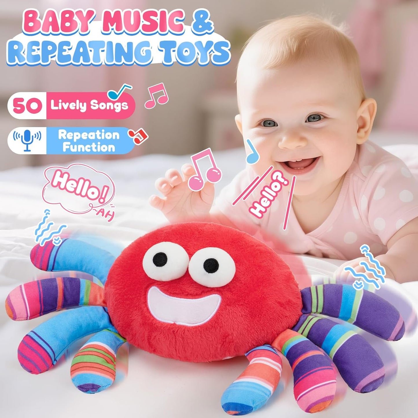 Golray Baby Crawling Toys 12-18 Months, Musical Dancing Tummy Time Red Crab with 50 Songs, Walking Moving Baby Sensory Toys, Toddlers Girls Boys Birthday Gifts for Infants 1-3 Years Old