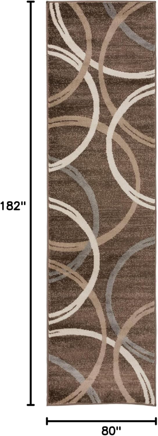 Rugshop Modern Wavy Circles Design Runner Rug 2'7" x 6' Brown