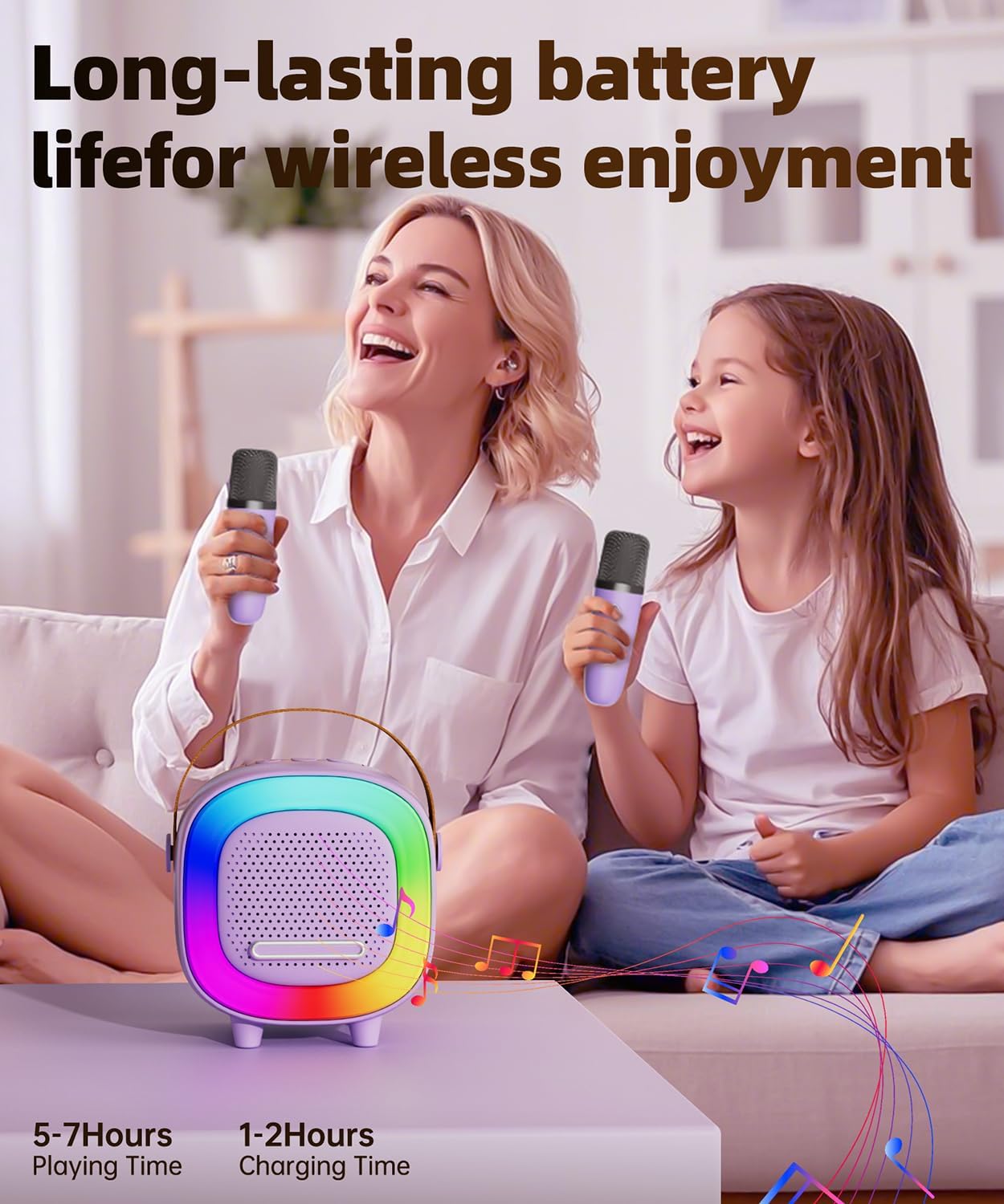 Mini Karaoke Machine Speaker for Kids Adults, Portable Bluetooth with 2 Wireless Microphones, Children's Day Birthday Gift Ideas for Toys for Teens Boys and Girls Aged 4, 5, 6, 7, 8, 9, 10, 11, 12+