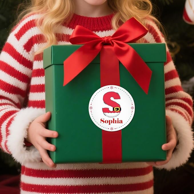 Personalized Christmas Stickers - Custom Name Waterproof Christmas Gift Tags for Gift Box Xmas Holiday Decorations Party Favors - 30 Stickers (Initial)