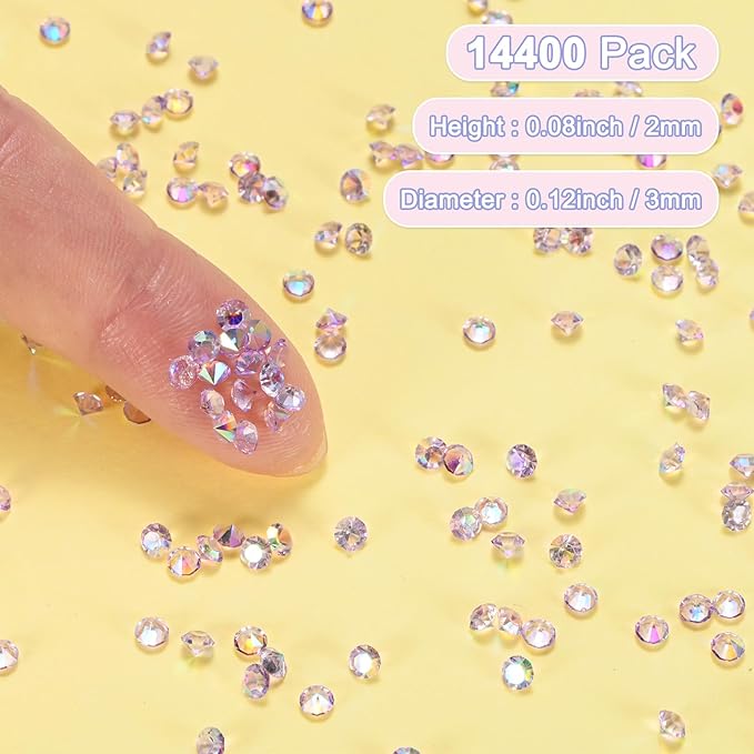 14400-Pack Acrylic Diamonds, 0.12 Inch/3mm Wedding Table Scatter Confetti Crystals for Vase Fillers/Art Craft, Acrylic Diamonds Gems [Purple AB]