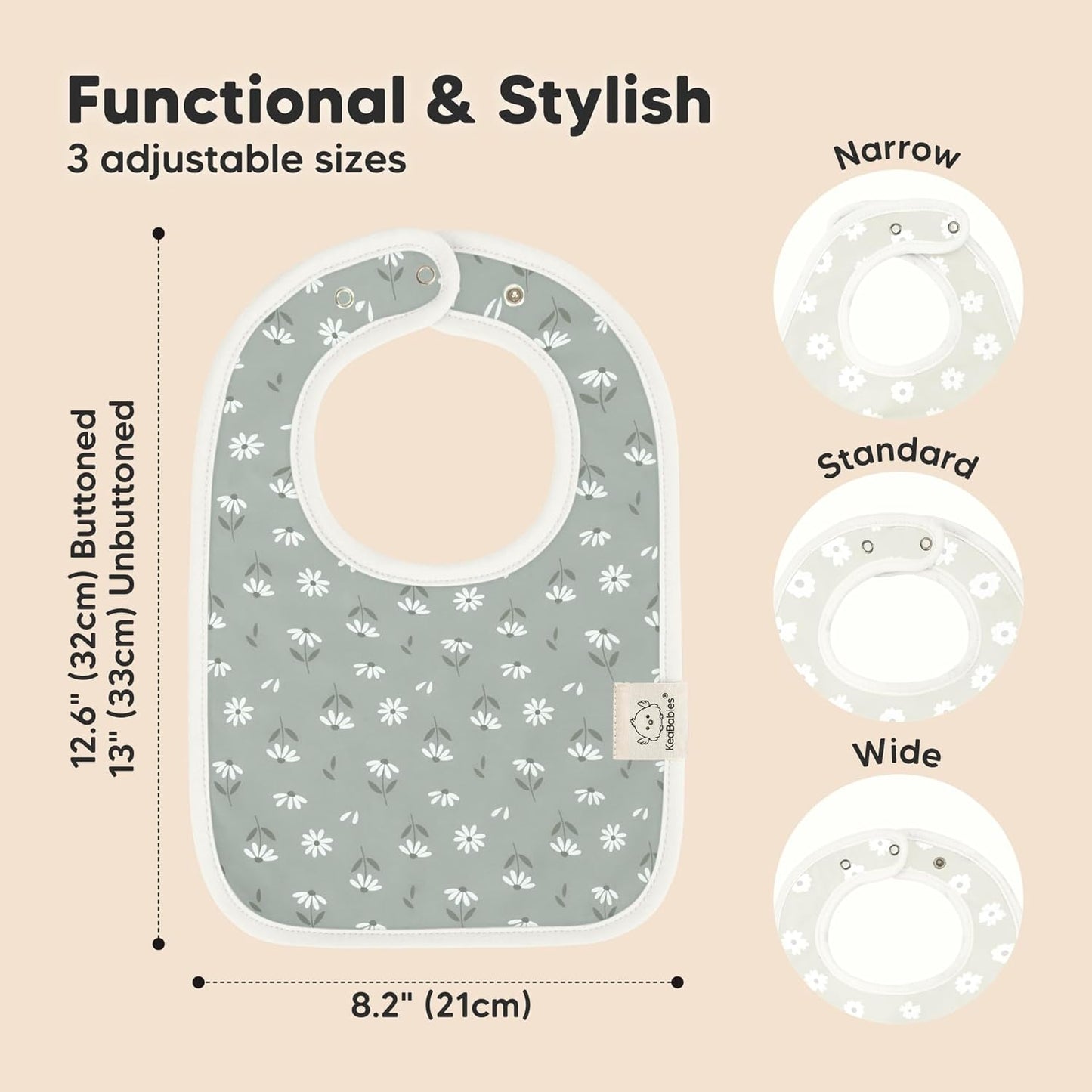 KeaBabies 8-Pack Organic Baby Bibs for Boys, Girls - Super Absorbent Cotton Drool Bibs for Baby Girl & Boy, Teething Toddler, Drooling Newborn, Ultra Soft & Machine Washable (Fleur)