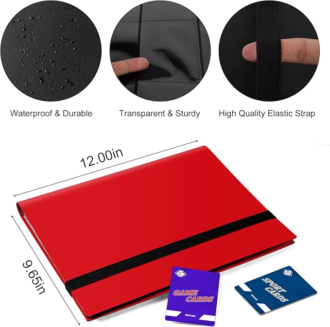 Trading Card Binder 9 Pocket, 360 Pockets Collectible Trading Card Album, Sports Card Binder for Standard Cards, Side Loading Card Folder for MTG Sports Baseball TCG Football Basketball Cards Red