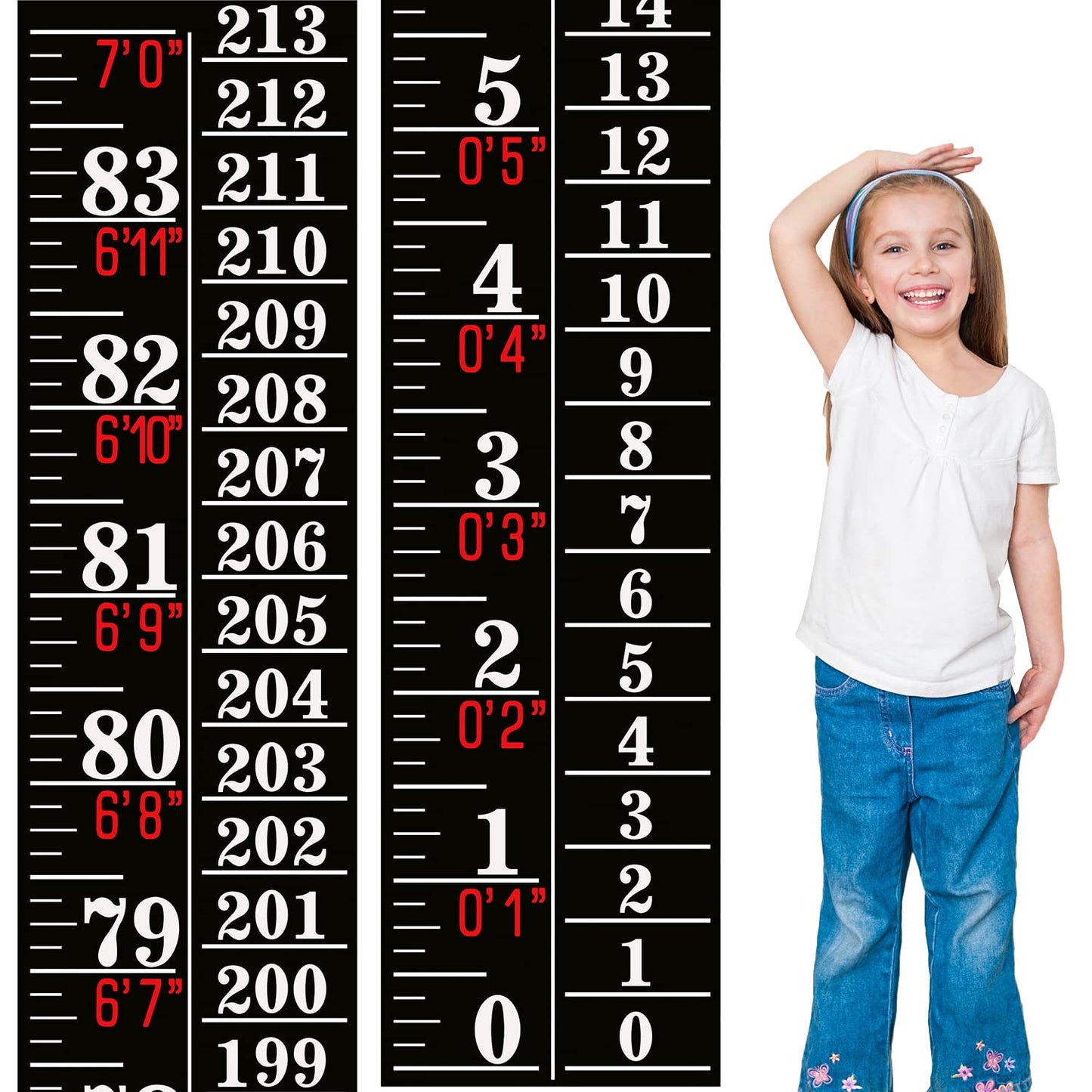 Tatuo Growth Chart Wall Labels Height Indicator Tape Ruler Growth Chart Decor Height Indicator Adhesive Ruler for Home Room Measuring (Black)