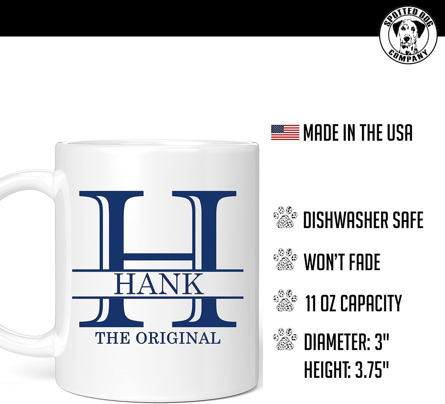 Personalized Monogram Ceramic White 11oz Coffee Mug with Custom Text and Name Initials, Halpert, DYE Taza para Cafe Personalizadas, Customized with Back Options, Custom Gifts Men, Gifts for Women