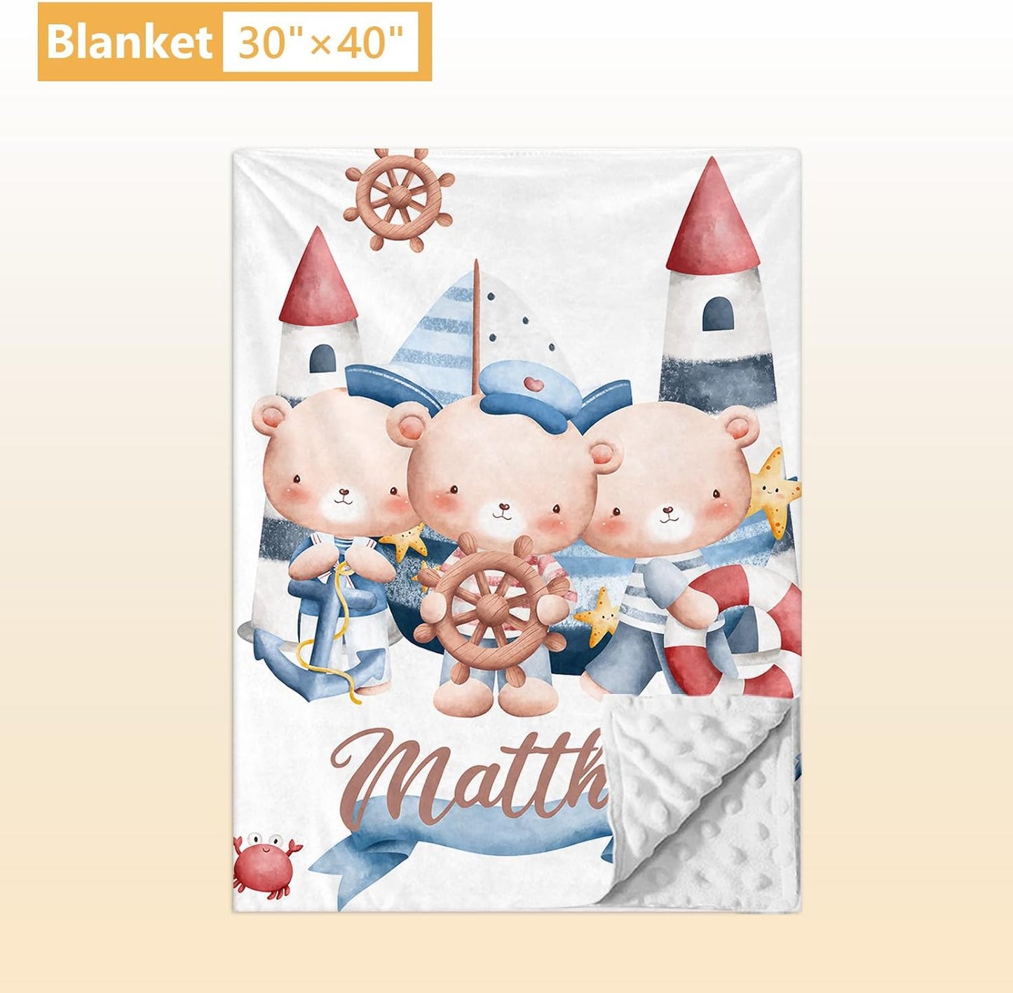 Custom Baby Bedding Set, 5 Pcs Customized Nursery Bedding Set with Name, Comfortable Double Layer Crib Sets for Boys Girls, Personalized Gifts for Infants Toddlers New Parents, Sailing Bear