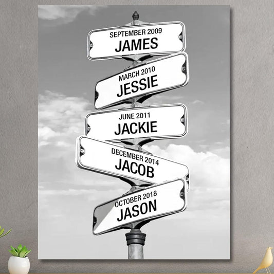 Personalized Father's Day Family Names Street Custom Multi-Name Date of Birth Vintage Street Sign Happy Fathers Day Poster Canvas Wall Art Best Gifts for Dad Husband from Daughter Son Wife Kids #23