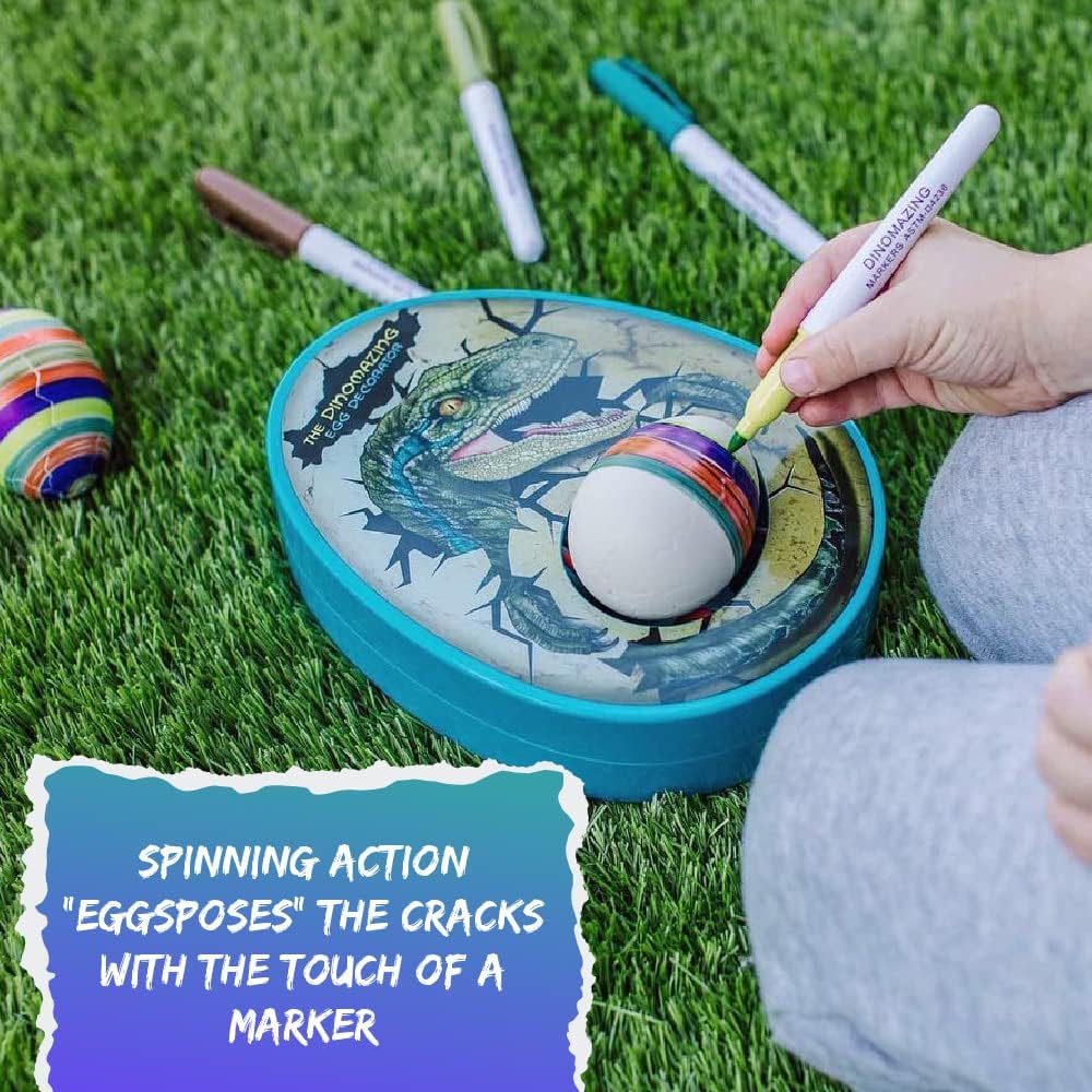 The Eggmazing Egg Decorator The DinoMazing Dinosaur Egg and Year-Round Egg Decorator Kit - Egg Decorating Spinner Arts and Crafts Activity - Includes Mystery Dino Eggs with Non-Toxic Slime and Markers