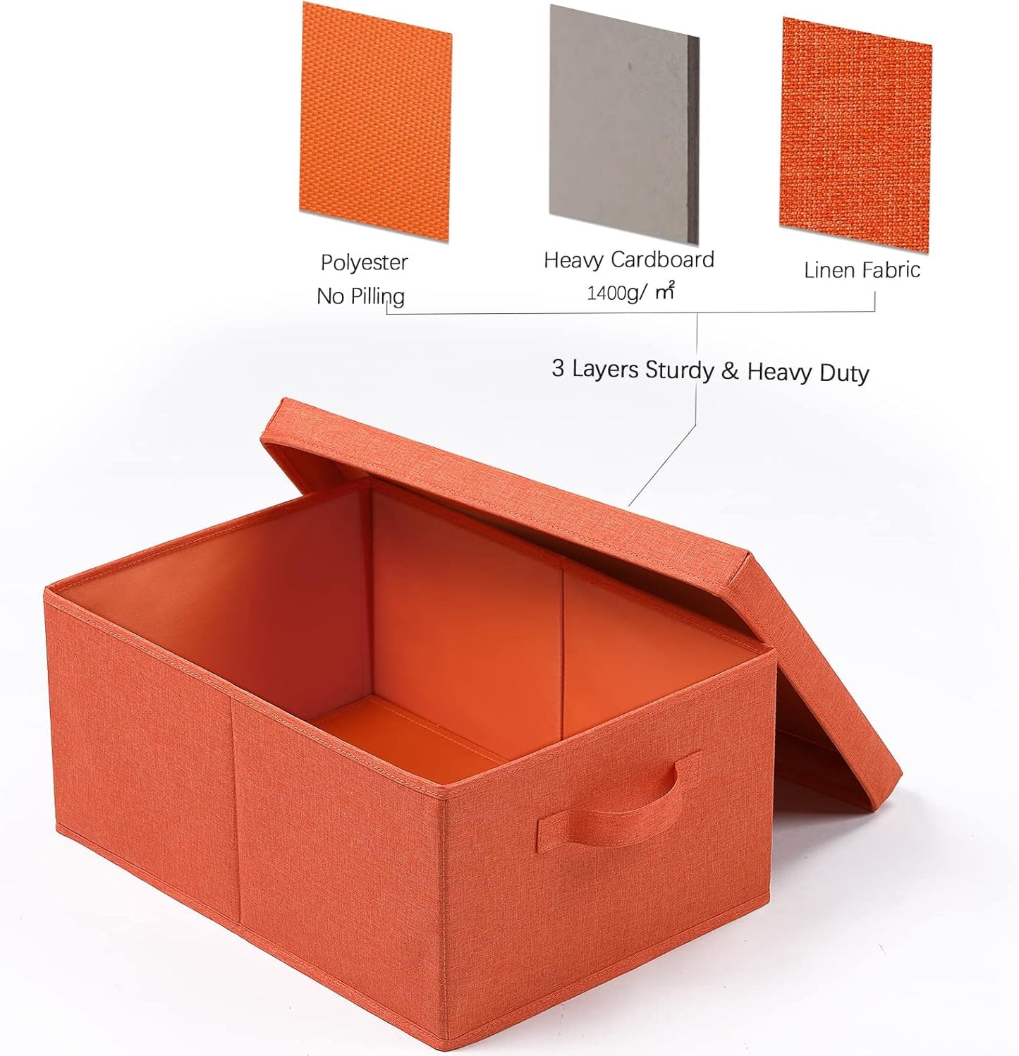 HOONEX Storage Bins with Lids for Organizing, Pack of 2, Storage Boxes with 2 Carrying Handles and Sturdy Heavy Cardboard, 16.5" L x 11.8" W x 7.5" H for Shoes, Books, Clothes, Nursery, Orange