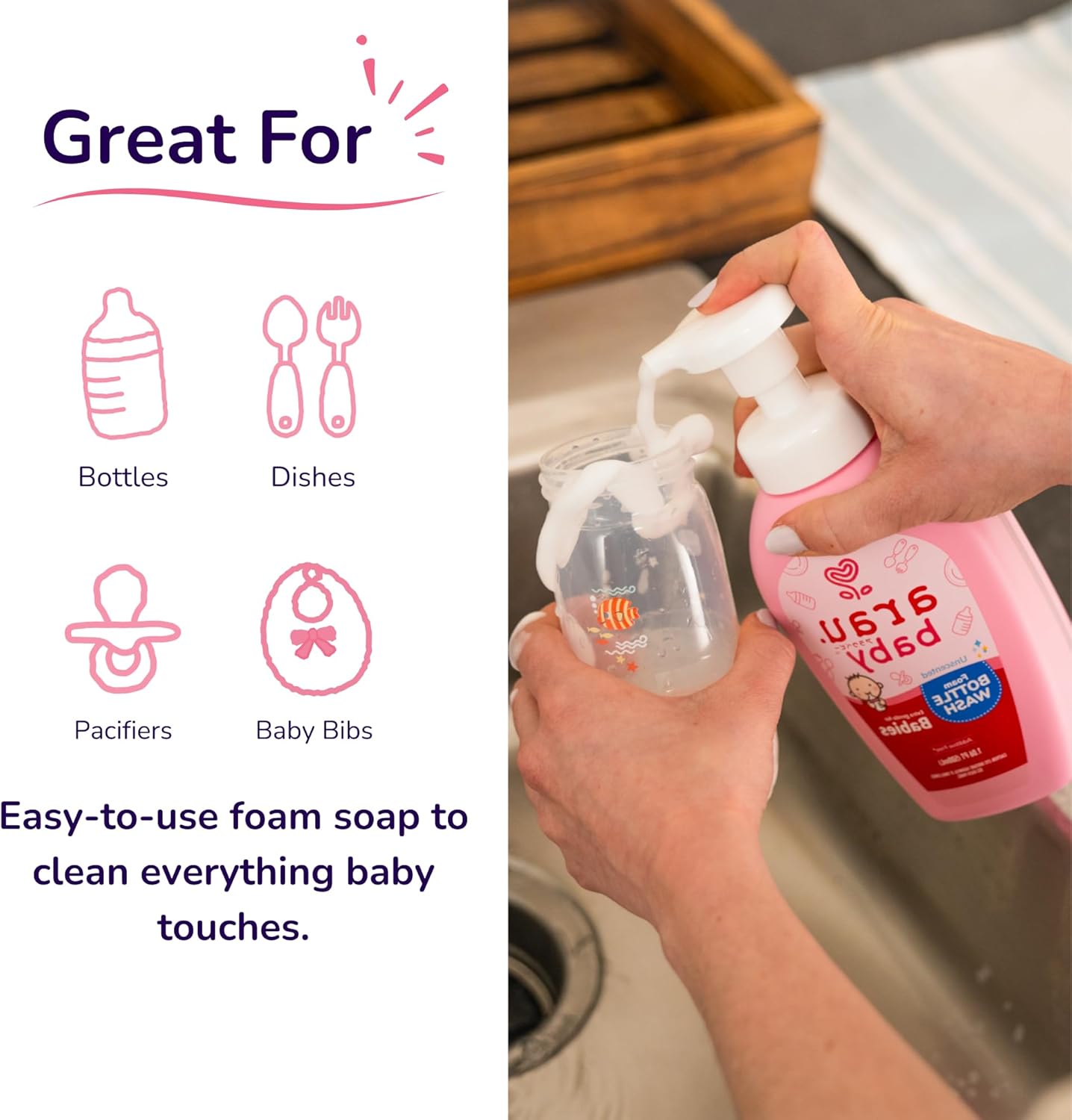 Unscented Foam Bottle Wash Refill, Natural Plant Based Baby Bottle & Dish Soap, No Artificial Fragrance or Additives, Gentle for Washing Bottles, Pacifiers and Toys, Easy Rinse, 15.21 Fl Oz