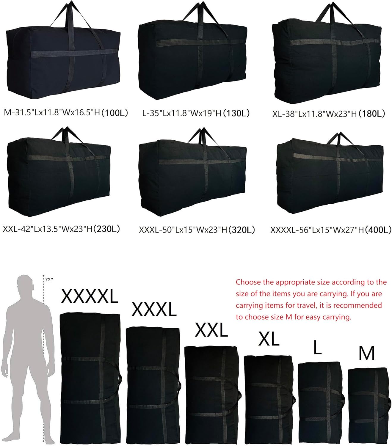 Extra Large Storage Duffle Bag with Zippers and Handles, Big Foldable Duffle Bag for Travel