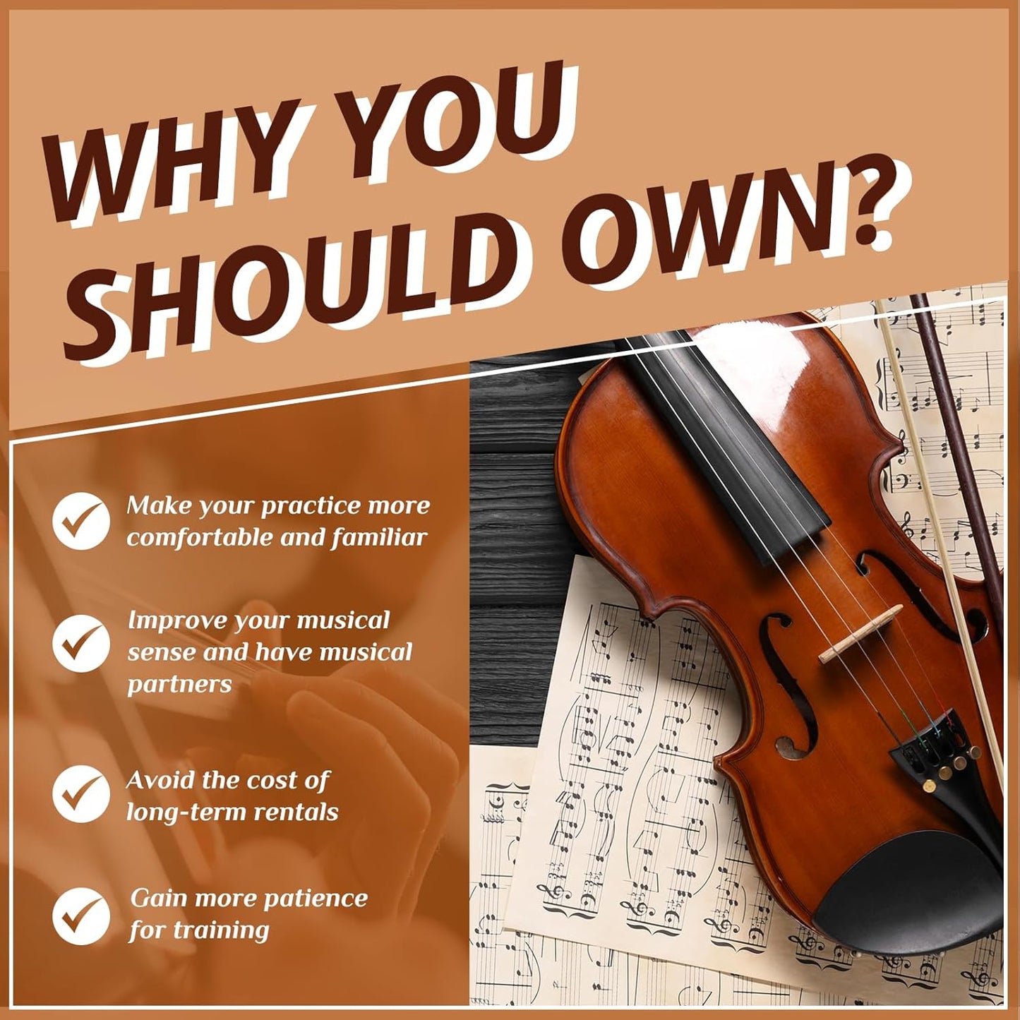 Ktaxon 3/4 Violin for Beginners, Fiddle for Students and Enthusiasts, Acoustic Violin Kit with Case, Bow, Rosin & Manual