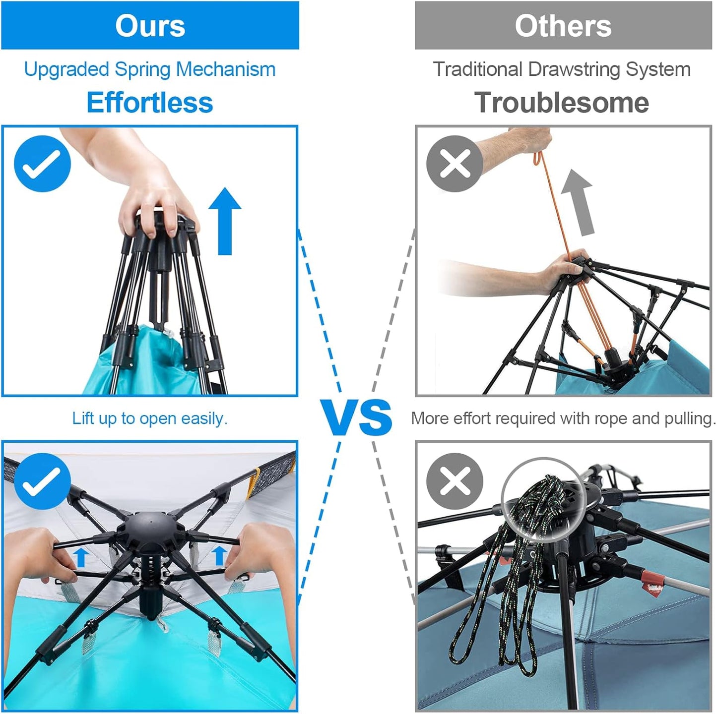 WolfWise 4-5 Person Easy Up Beach Tent UPF 50+ Portable Instant Sun Shelter Canopy Umbrella with Extended Zippered Porch, Blue