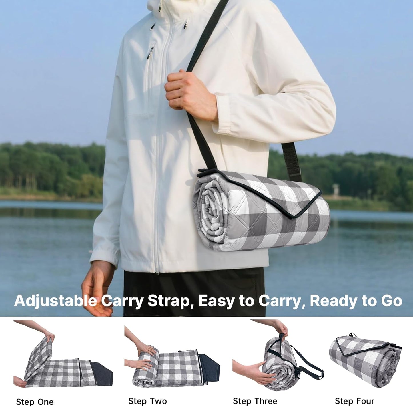 TigeJoy Extra Large Picnic Blanket Waterproof Foldable 80''x100'', Outdoor Picnic Mat Beach Blanket Sandproof for Park, Grass, Travel, Hiking, Camping Essentials, Gingham Picnic Blanket