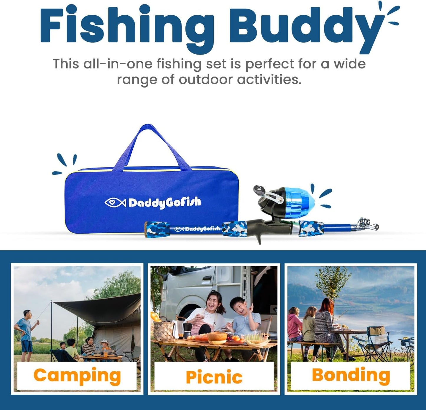 DaddyGoFish Kids Fishing Pole - Rod Reel Combo Tackle Box Starter Set - First Year Small Gear Kit for Boys Girls Toddler Youth Age Beginner Little Children