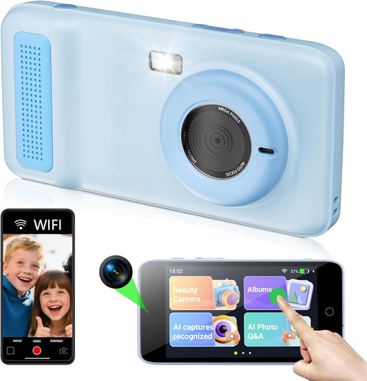 AI Everything Recognition Kids Camera for 4-12 Years Old Girls Boys, Supports 2.4GHz Wi-Fi,4" LCD Touch Screen,Dual Lenes Selfie Digital Camera,Gift Ideas for Birthday Christmas Festival