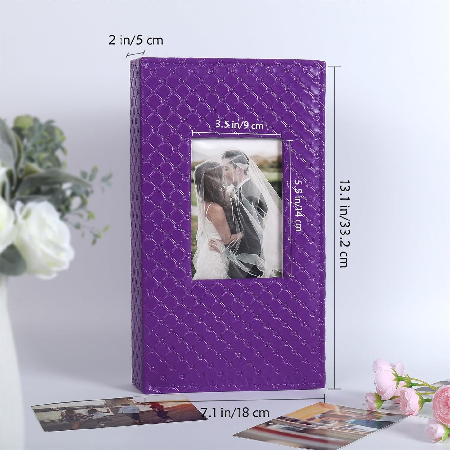 RECUTMS Photo Album for 4x6 300 Photos, 3 Per Pages Photo Picture Album PU Leather Button Grain Cover, Horizontal Photos Record Wedding Family Baby Anniversary Birthday Graduation Travel (Purple)