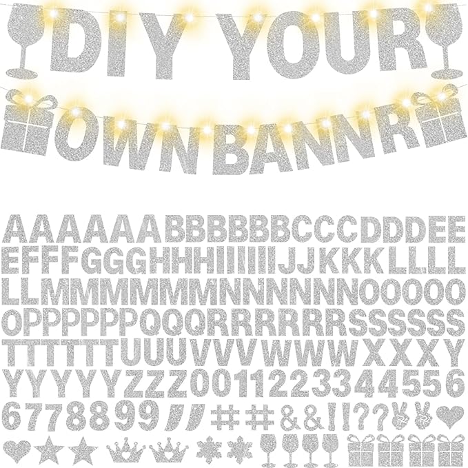 175Pcs DIY Glitter Customizable Banner Kit Happy Birthday Letter Banner Winter Wonderland Banners Snowflake Personalized Banners Decor Baby Shower Birthday Party Decorations Supplies(Glitter Silver)