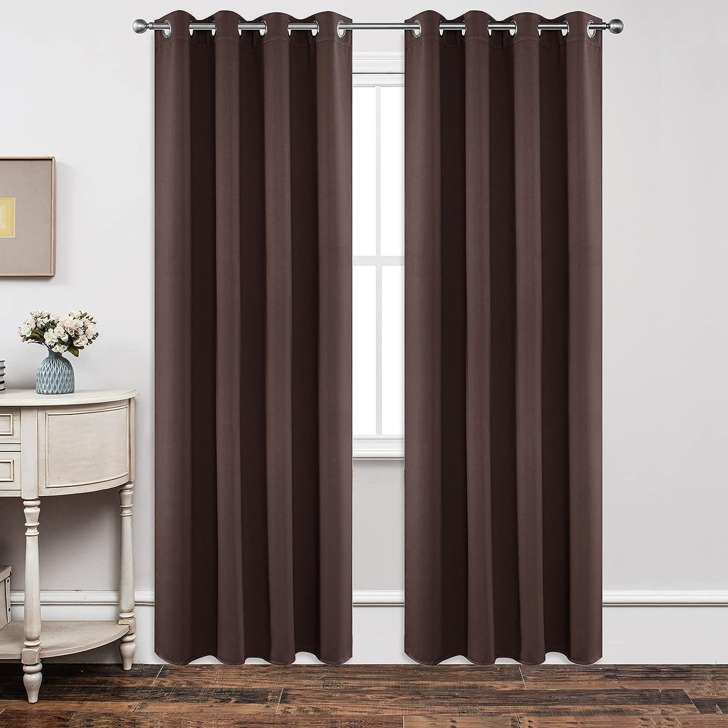 Joydeco Blackout Curtains 84 inches Long 2 Panels Set, Thermal Insulated Long Curtains & Drapes 2 Burg, Room Darkening Grommet Drapes for Bedroom Living Room Windows (W42 x L84 Inch, Chocolate)