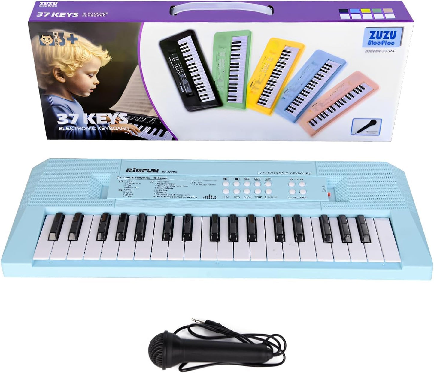 Kids Piano Keyboard, 37 Keys Portable Music Keyboard Early Learning Educational Electronic Music Piano Instrument Toys for 3 4 5 6 Year Old Boys and Girls (Blue)