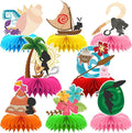 8Pcs Tropical Hawaiian Birthday Party Supplies, Tropical Luau Summer Honeycomb Centerpieces Cartoon Movie Theme 3D Table Decorations