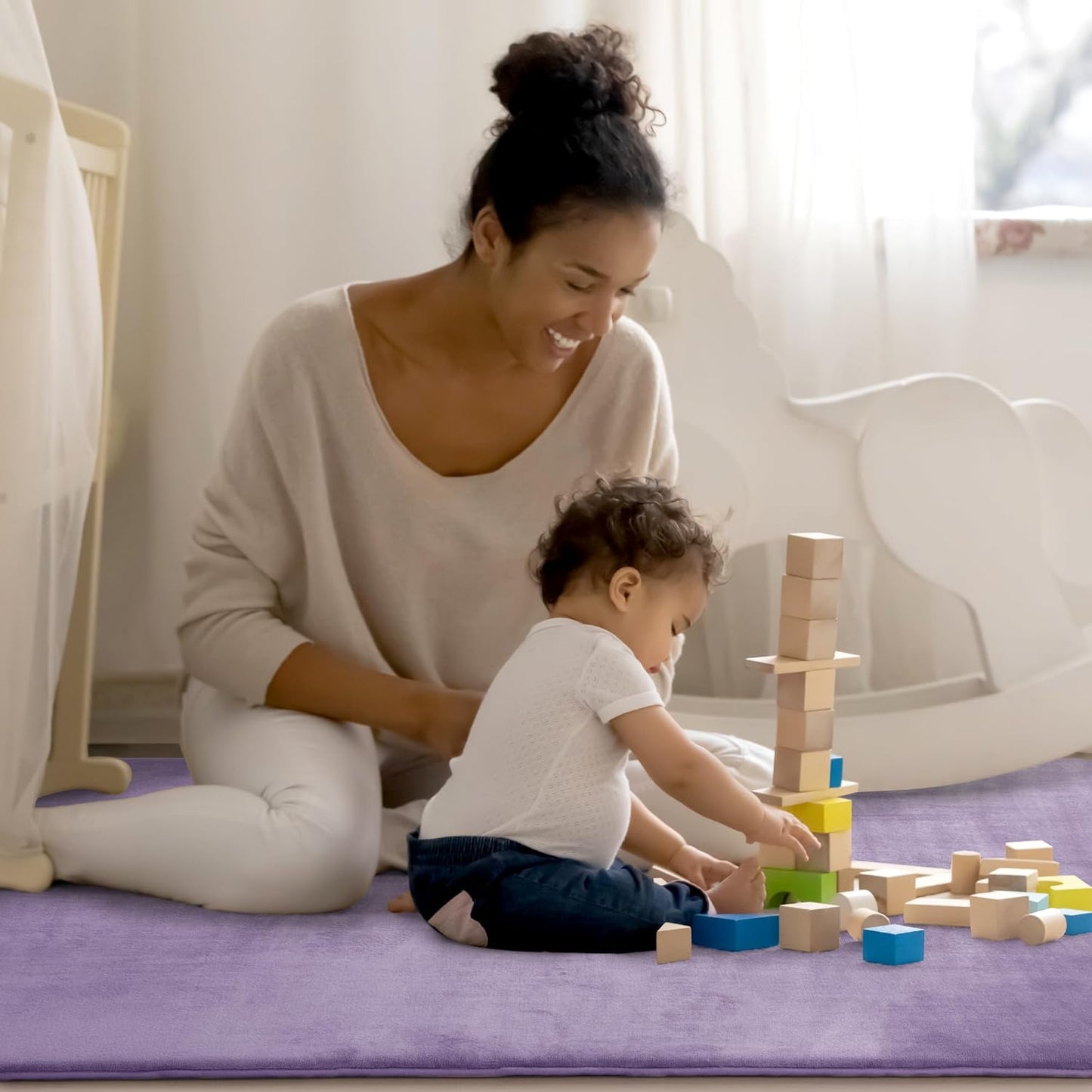 BALAPET Thick Memory Foam 71x59 Play Mat for Playpen, Super Soft Velvet Portable Baby Playpen Mat for Kids Toddler Crawling and Play, Non-Slip Bottom Playmat, Purple