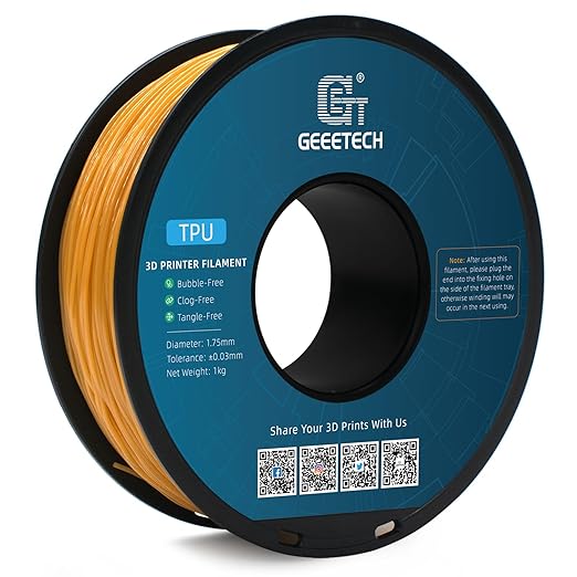 Geeetech TPU Filament 1.75mm, Shore 95A – Flexible 3D Printer Filament with High Elasticity, 1KG (2.2lbs) Spool, Dimensional Accuracy ±0.03mm, Fits Most FDM Printers (Gold)