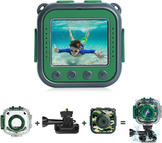 PROGRACE Kids Waterproof Camera for Boy Toys-Underwater Video Camera for Kids 1080P HD Camcorder Toy Gift Boys 3 4 5 6 7 8 9 10 11 12 Year Old Vlogging YouTube Children Digital Cameras Build-in Games