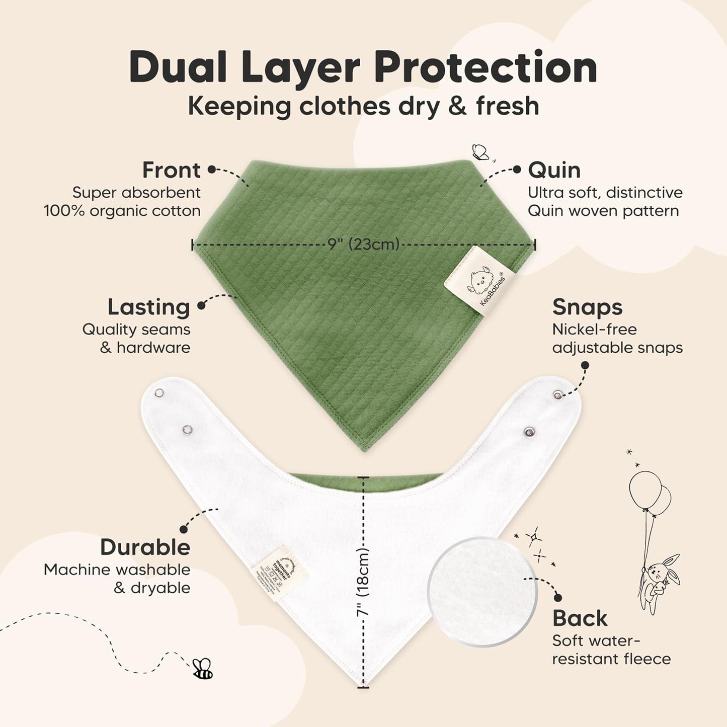 KeaBabies 8-Pack Bandana Bibs for Baby Girls, Boys - Organic Cotton Baby Bibs for Drooling & Teething Newborn, Toddler, Infant 0-36 Months, Extra Soft, Absorbent Cloth with Snaps (Moor)