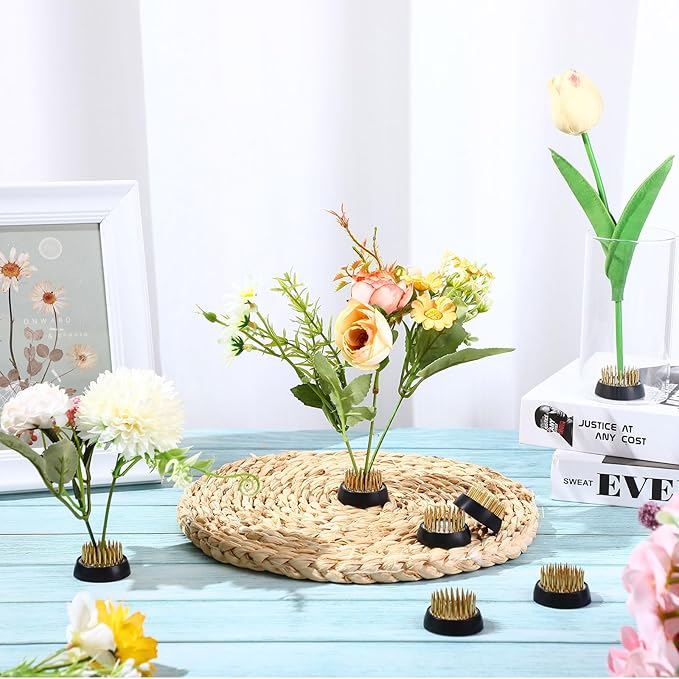 Kritkin 24 Pieces Flower Frogs Holder Mini Floral Round Flower Japanese Arranger Fixed Pin Holder for Arrangements Floral Plant Small Vase Ikebana Decoration Supplies Plant Fixation(1.34 Inch,Gold)