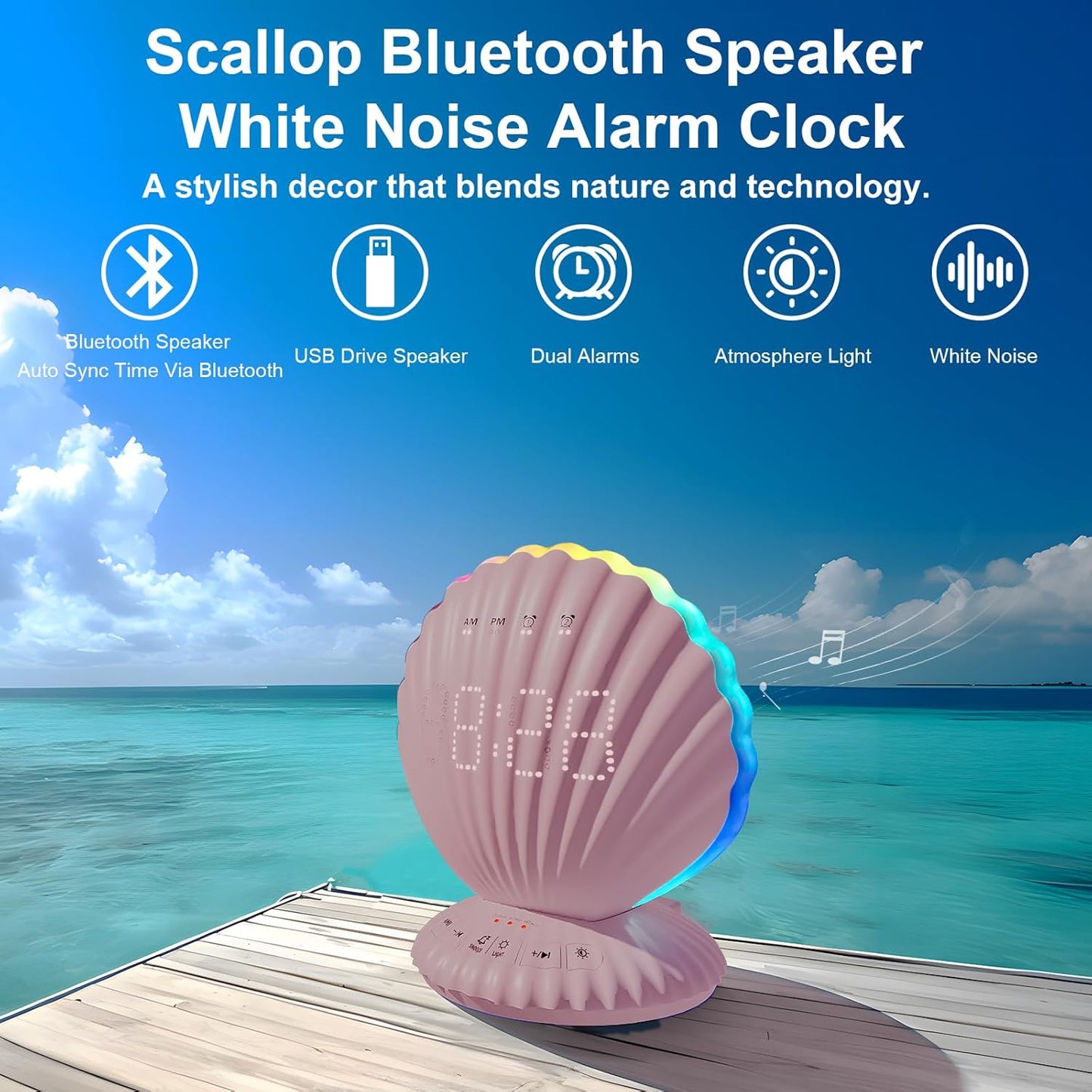 Alarm Clocks for Bedrooms,Portable Bluetooth Speaker,White Noise Sound Machines,Song 20/40/60 Timer,RGB Night Light,Bedroom Decor Aesthetic,Ideal Gift for Adult Women Teen Girls Boys(Pink)