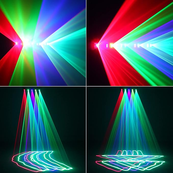 DJ Laser Lights,5 Beam Effect Sound Activated Strobe Laser Light Show with Remote Control Laser Light Projector Party Lights Indoor for Birthday Disco KTV Club Stage DJ Lighting