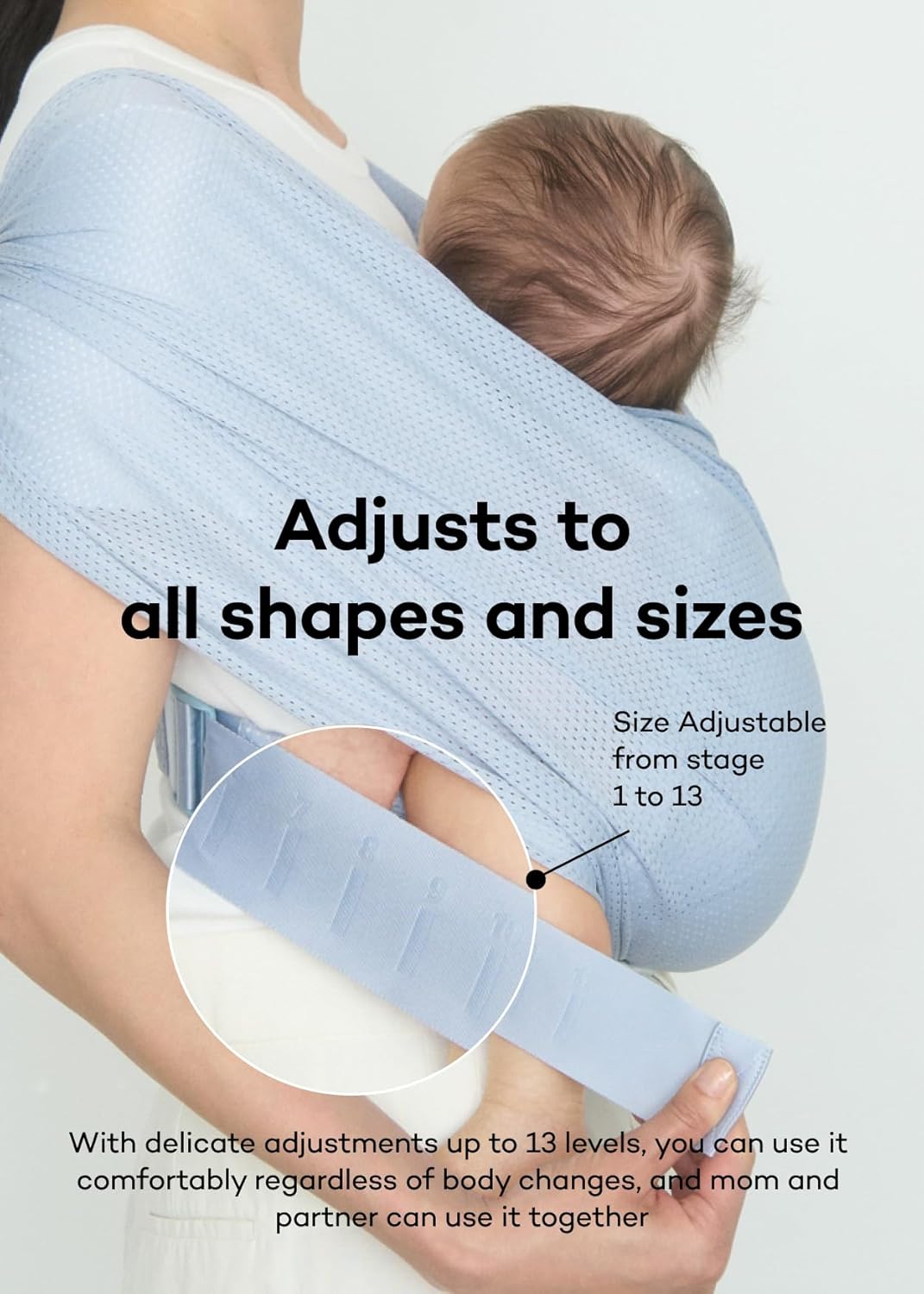 Konny Baby Carrier Flex AirMesh with Head Support- Adjustable, Easy to Wear Baby Wrap Sling, Perfect for Newborn Babies Essentials up to 44 lbs (XS-XL) -Pale Blue