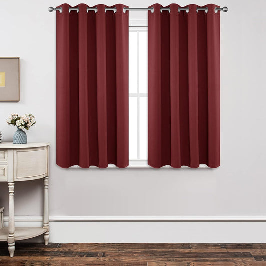 Joydeco Blackout Curtains 45 Inch Length 2 Panels Set, Thermal Insulated Long Curtains 2 Burg, Room Darkening Grommet Drapes for Living Room Bedroom Window (W52 x L45 Inch, Burgundy Red)