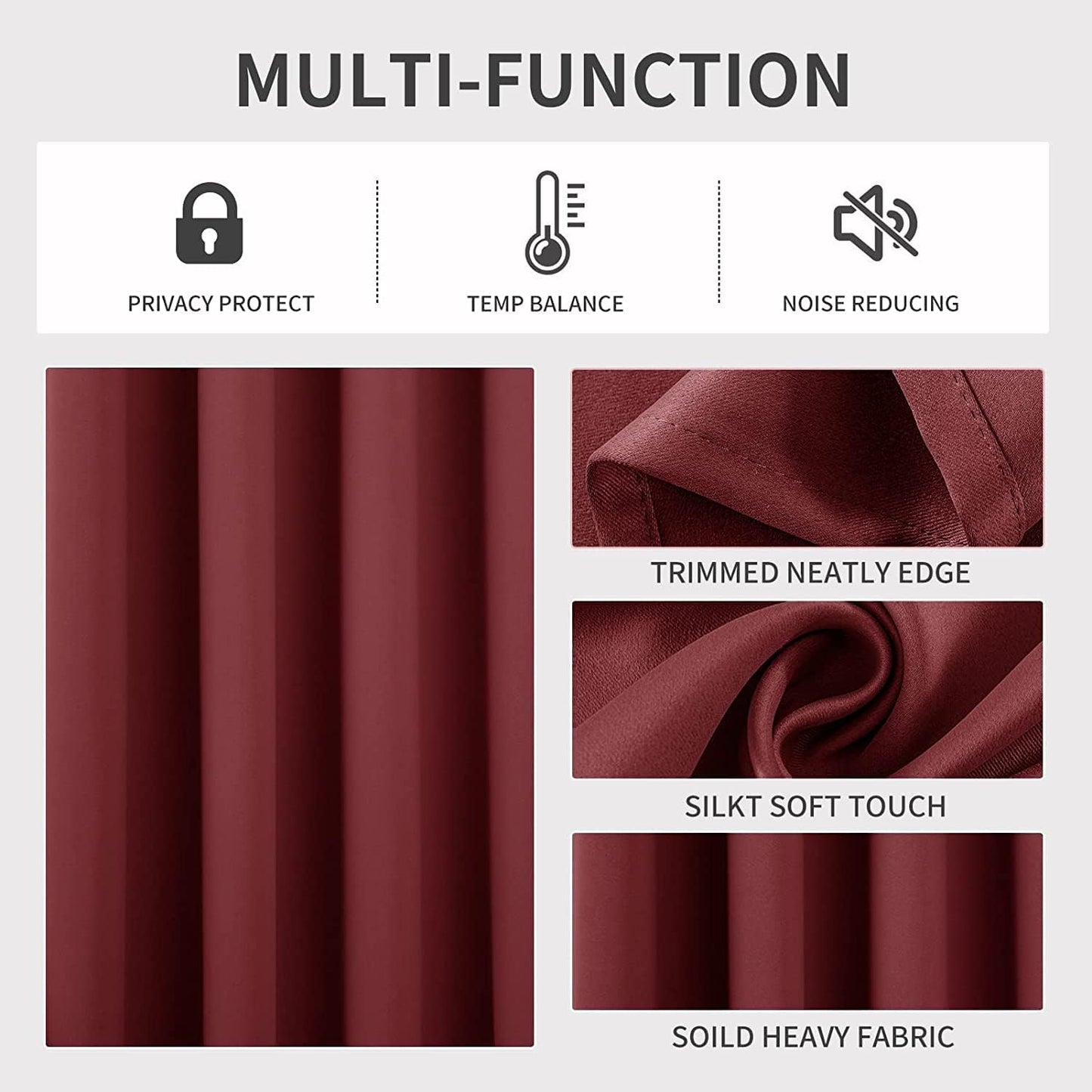 Joydeco Blackout Curtains 120 inches Long 2 Panels Set, Thermal Insulated Long Curtains 2 Burg, Room Darkening Grommet Drapes for Bedroom Living Room Windows(W52 x L120 Inch, Burgundy Red)