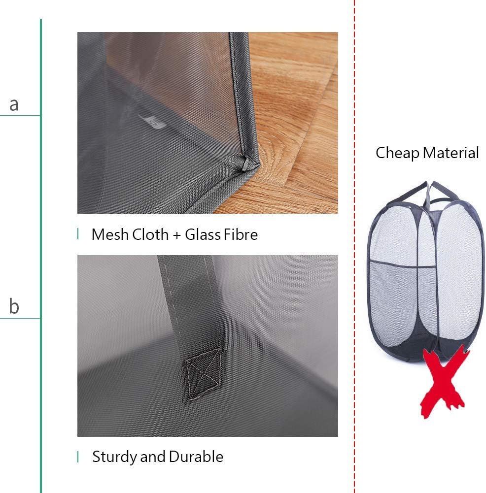 HONOMA Laundry Bags Hamper Bag with Handles,Portable & Collapsible Dirty Clothes Mesh Basket Foldable for Washing Storage, Kids Room,Dorm or Travel (Black,Double-Layer)