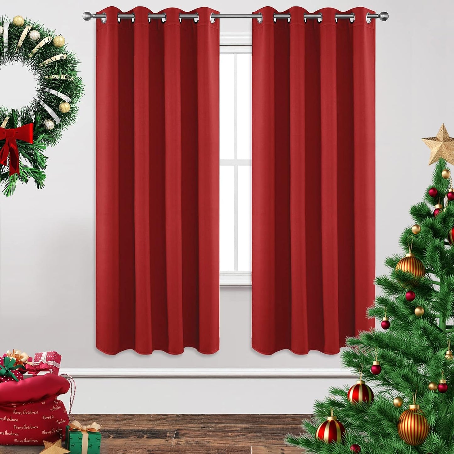 Joydeco Blackout Curtains 72 inches Long 2 Panels Set, Thermal Insulated Long Curtains & Drapes 2 Burg, Room Darkening Grommet Drapes for Bedroom Living Room Windows (W42 x L72 Inch, Red)