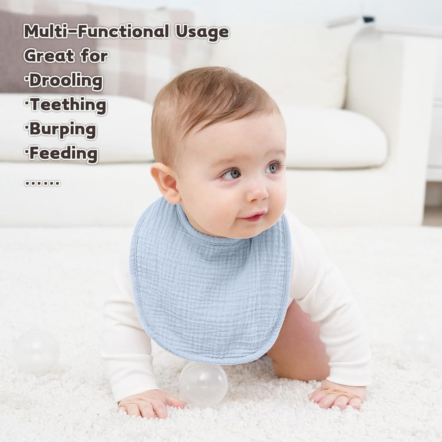 Susurration Muslin Baby Drool Bibs 10Pack Soft Square Adjustable Bandana Bibs for Unisex Baby Girls & Boys