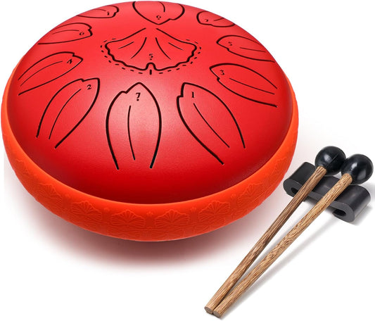 Steel Tongue Drum Percussion, 6 Inch 11 Notes Musical Instruments, Music Gifts for Family Friends (Red)